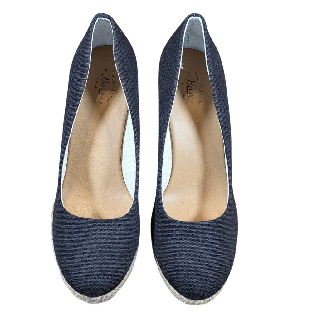 GH Bass‎ Kester Black Canvas Espadrille Wedge Pumps Womens 8.5M